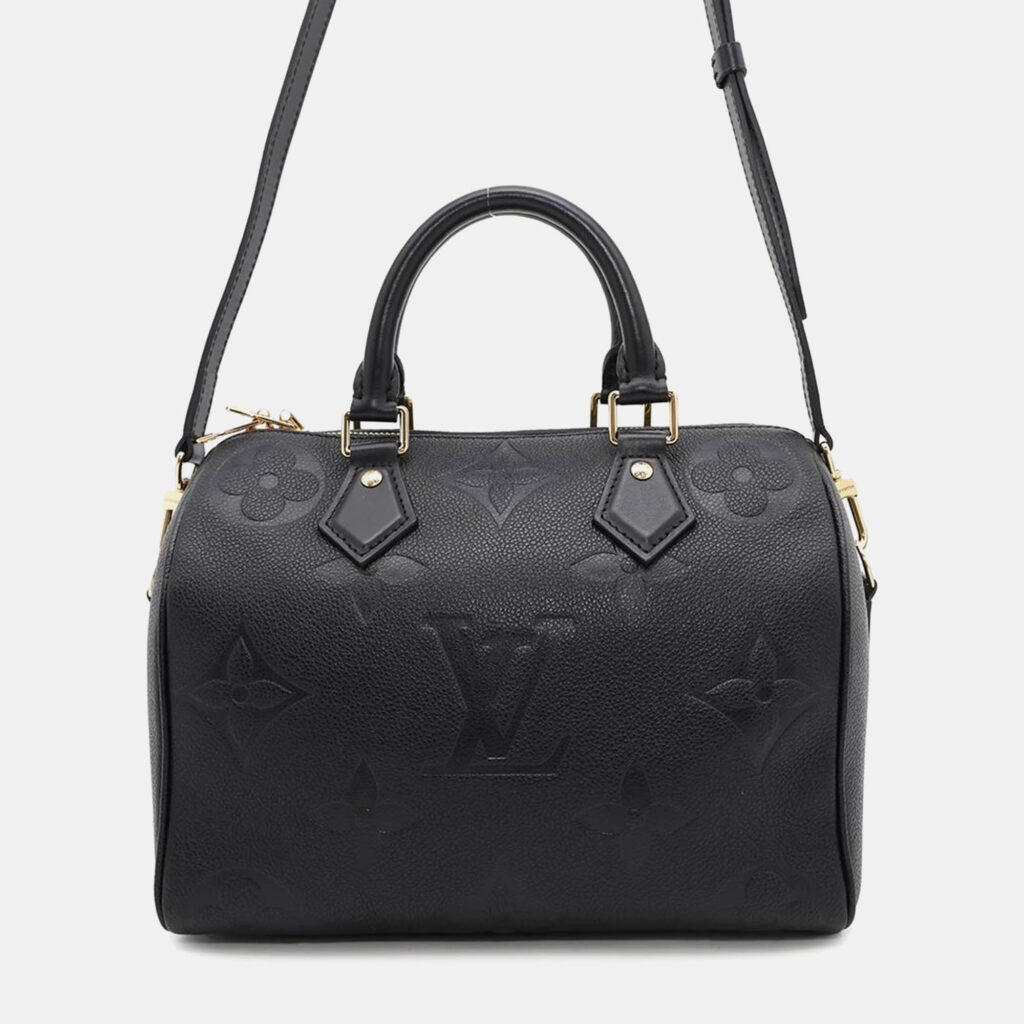 luxury-women-louis-vuitton-used-handbags-p1161139-006 Louis Vuitton Noir Monogram Empreinte Leather Speedy Bandouliere Size 25