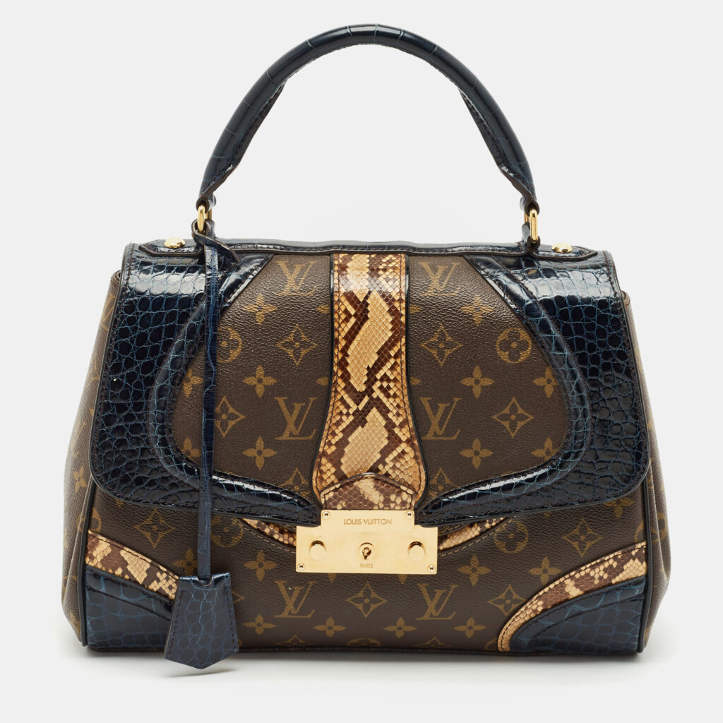 luxury-women-louis-vuitton-used-handbags-p1161487-007 Louis Vuitton Blue Marine Monogram Alligator and Python Monogramissime Bag