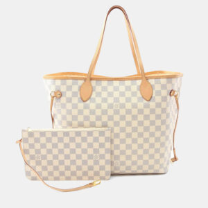 Louis Vuitton Neverfull MM White Damier Azur Canvas Tote Bag