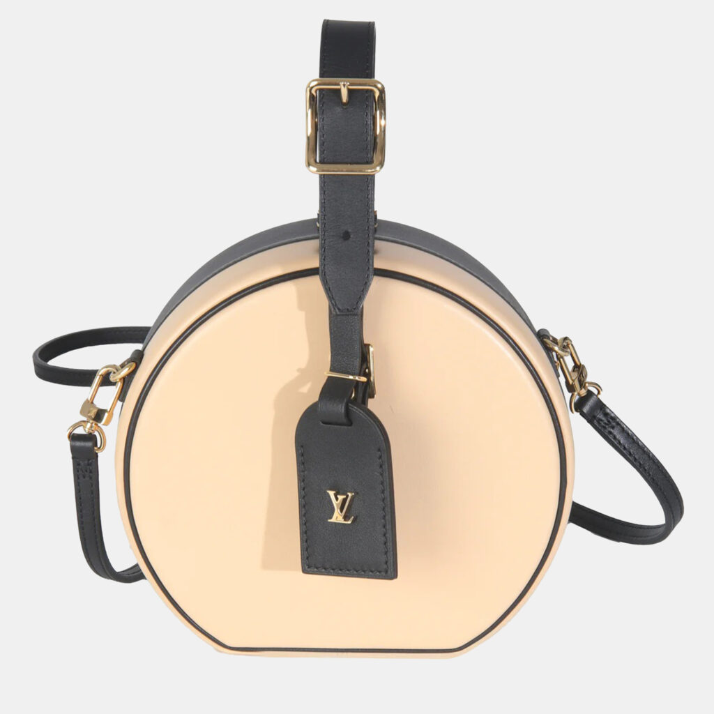 luxury-women-louis-vuitton-used-handbags-p1164387-003 Louis Vuitton Black Beige Calfskin Petite Boite Chapeau bag