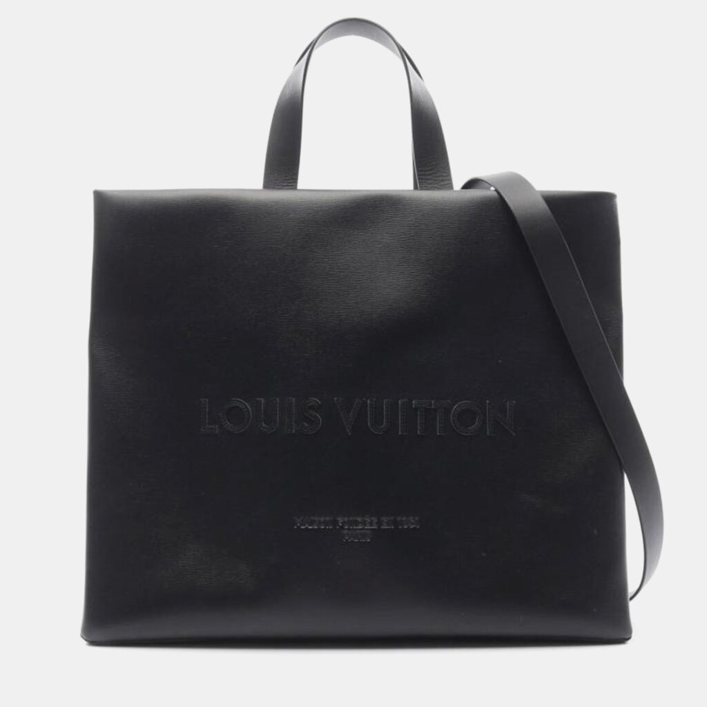 luxury-women-louis-vuitton-used-handbags-p1167747-006 Louis Vuitton Shopper Tote MM Black Leather Tote Bag