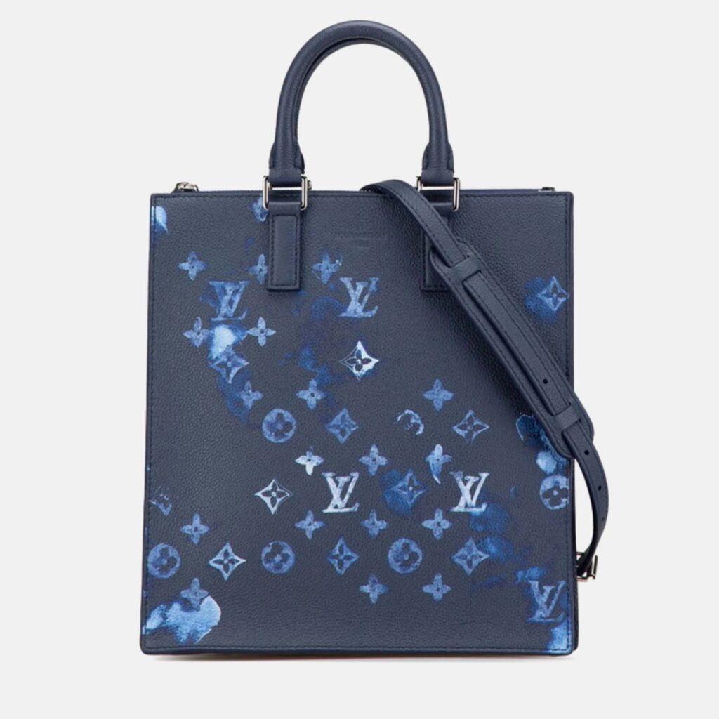 luxury-women-louis-vuitton-used-handbags-p1167945-004 Louis Vuitton Sac Plat Navy Monogram Watercolor Grained Leather Shoulder Bag