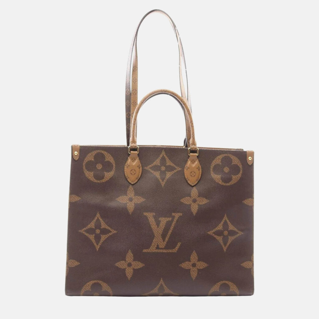 luxury-women-louis-vuitton-used-handbags-p1170024-005 Louis Vuitton OnTheGo GM Coated Canvas Brown/Beige Monogram Giant Reverse Tote Bag