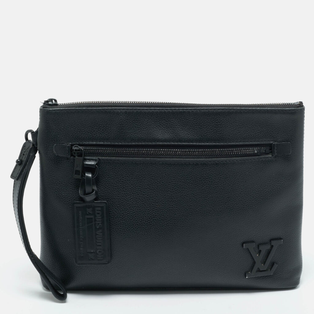 luxury-women-louis-vuitton-used-handbags-p1170565-012 Louis Vuitton Black Aerogram Leather Takeoff Pouch