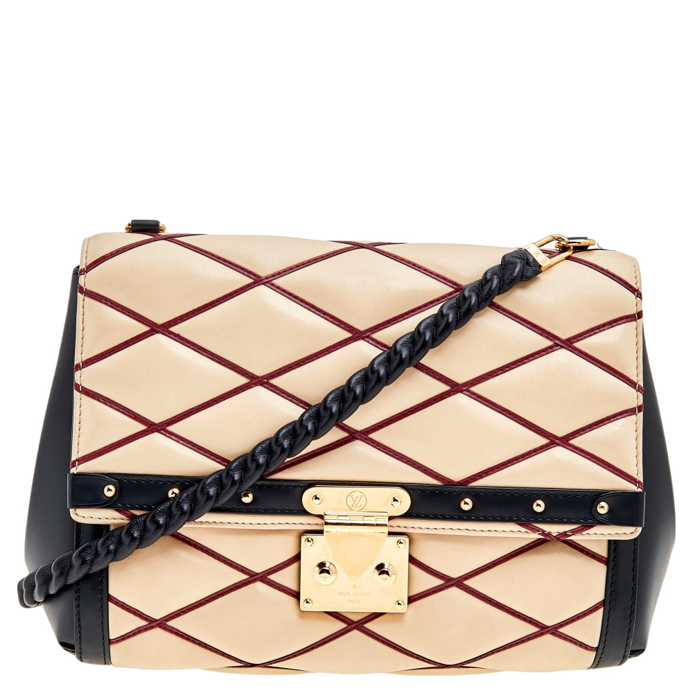 luxury-women-louis-vuitton-used-handbags-p567908-011-2 Louis Vuitton Beige/Black Leather Malletage Pochette Flap Bag