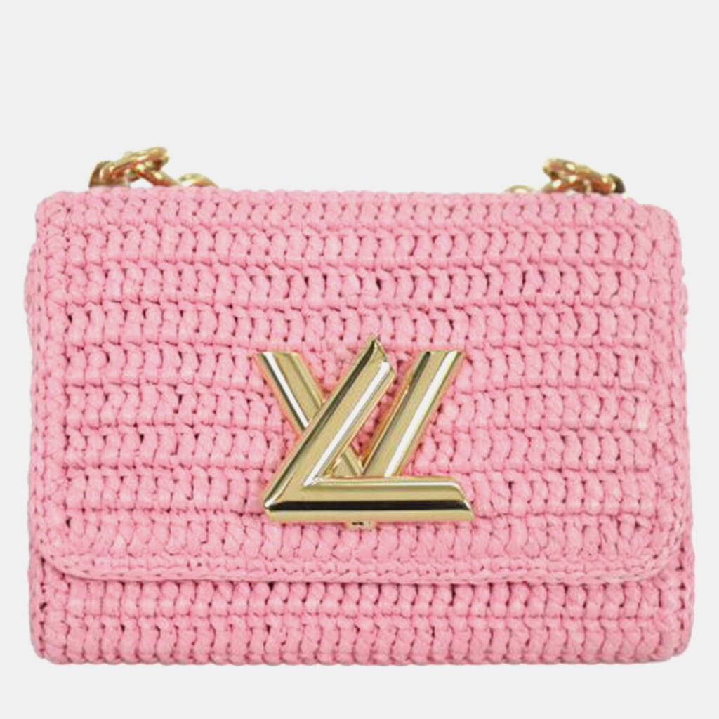 luxury-women-louis-vuitton-used-handbags-p982110-002 Louis Vuitton Pink Madagascan Raffia Twist PM Bag