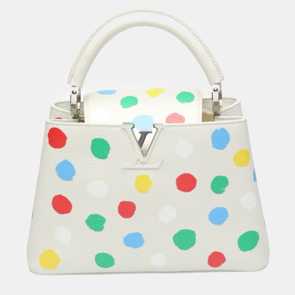 luxury-women-louis-vuitton-used-handbags-p984470-001 Louis Vuitton x Yayoi Kusama White Leather Capucines Painted Top Handle Bag