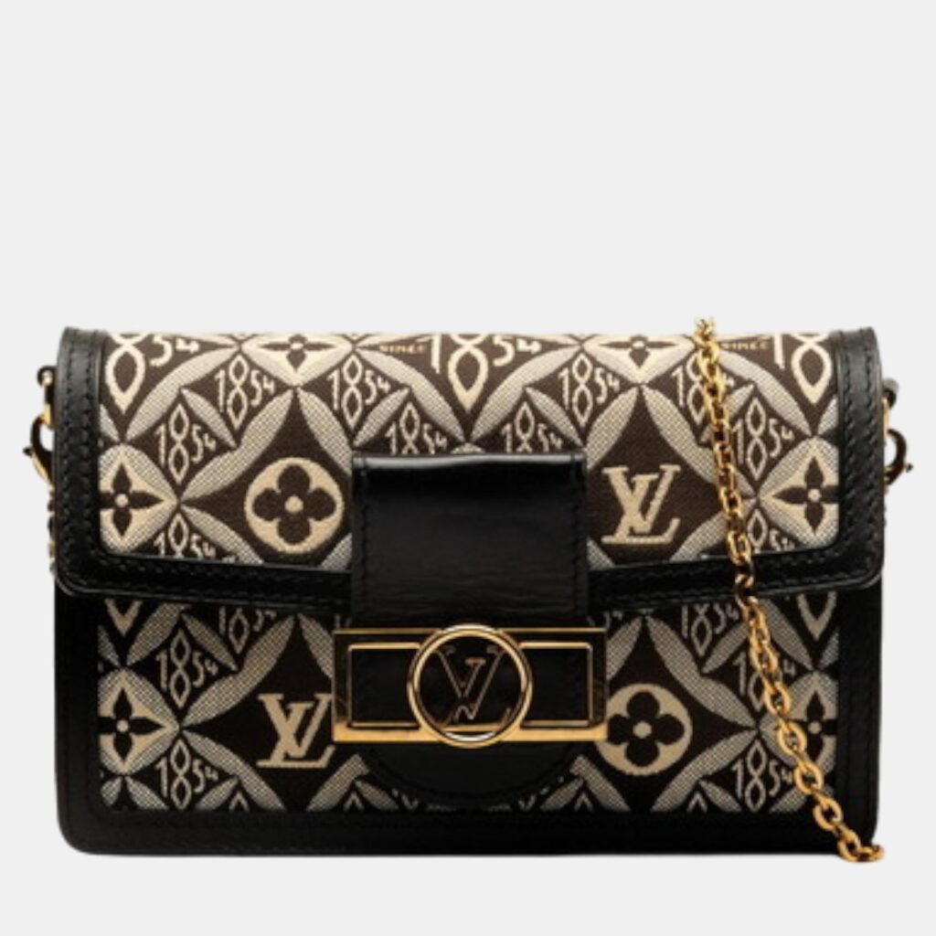 luxury-women-louis-vuitton-used-handbags-p994828-002 Louis Vuitton Black Monogram Canvas Mini Since 1854 Dauphine Shoulder Bag