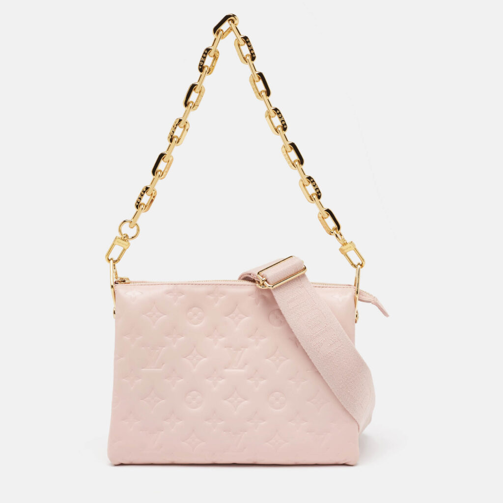 luxury-women-louis-vuitton-used-handbags-p995673-013 Louis Vuitton Soft Rose Pink Monogram Embossed Leather Coussin PM Bag