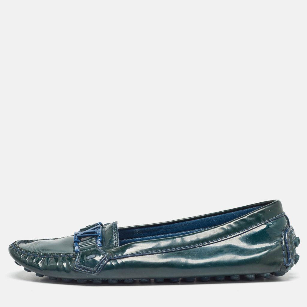 luxury-women-louis-vuitton-used-shoes-p1022300-010 Louis Vuitton Green Patent Oxford Flats Size 36