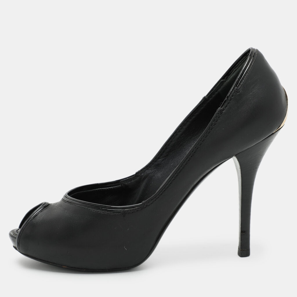 luxury-women-louis-vuitton-used-shoes-p1040682-003 Louis Vuitton Black Leather Peep Toe Pumps Size 38