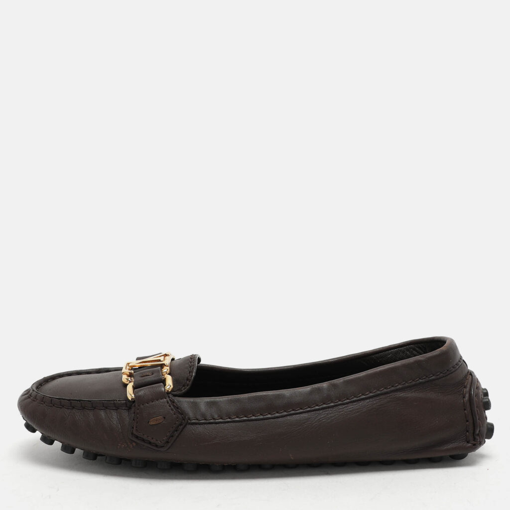 luxury-women-louis-vuitton-used-shoes-p1046604-010 Louis Vuitton Brown Leather Oxford Loafers Size 36