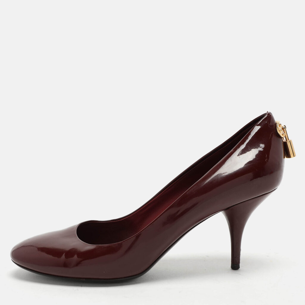 luxury-women-louis-vuitton-used-shoes-p1047061-010 Louis Vuitton Burgundy Patent Leather Oh Really! Pumps Size 37.5