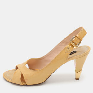 Louis Vuitton Beige Monogram Vernis Patent Slingback Sandals Size 37