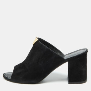 louis vuitton black suede bahiana block heel mules size 39