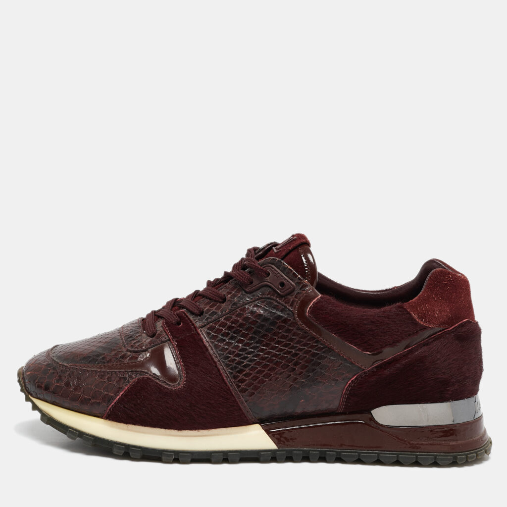 Louis Vuitton Burgundy Calf Hair and Python Leather Run Away Lace Up Sneakers Size 36.5