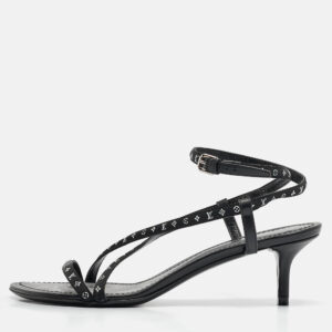 Louis Vuitton Black Canvas and Leather Ankle Strap Sandals Size 36.5