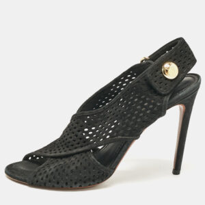 Louis Vuitton Black Suede Open Toe Slingback Sandals Size 41