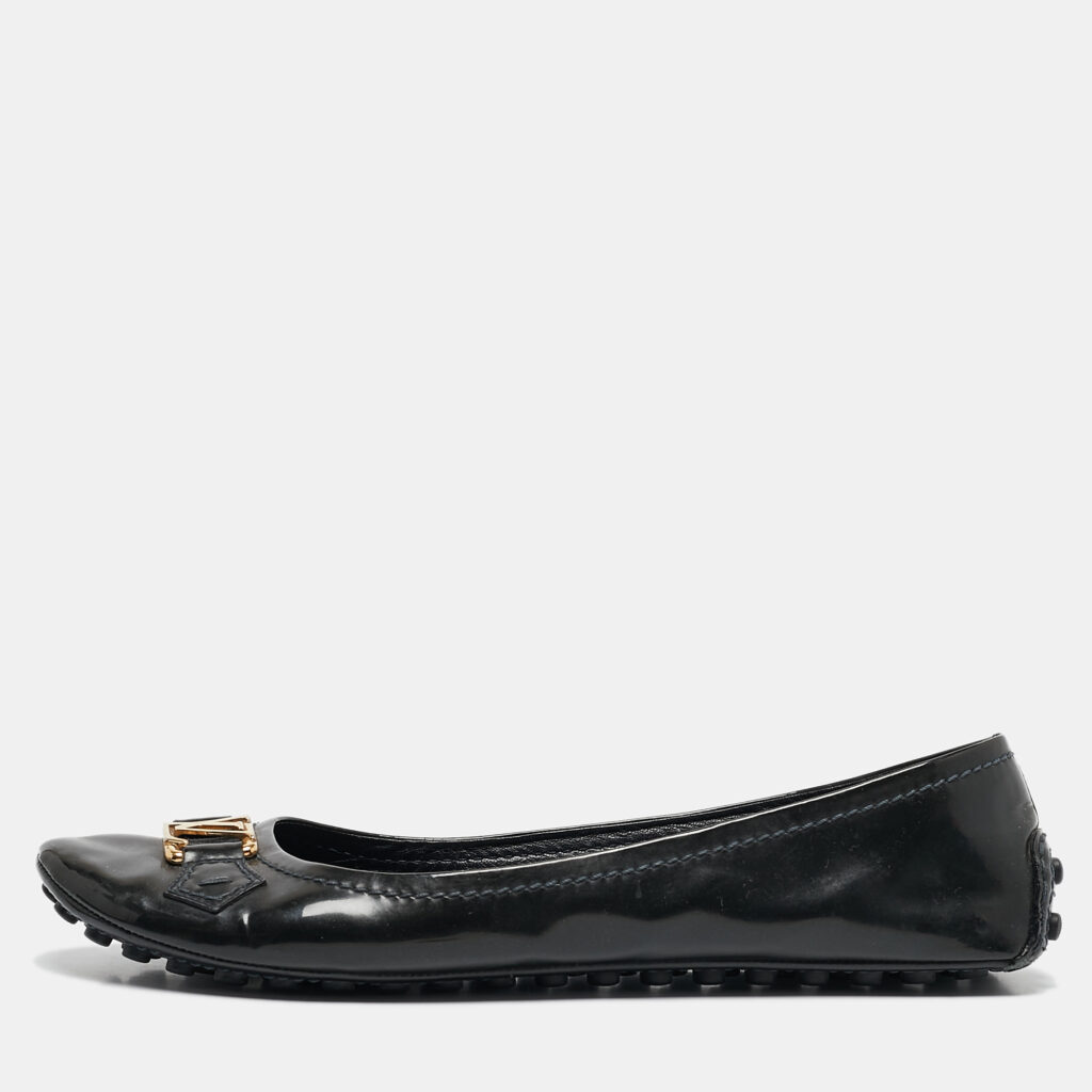 luxury-women-louis-vuitton-used-shoes-p1103160-001 Louis Vuitton Black Leather Oxford Ballet Flats Size 39.5