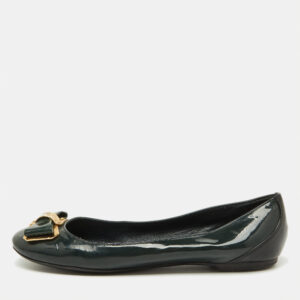 Louis Vuitton Dark Green/Black Patent Leather Bow Ballet Flats Size 36