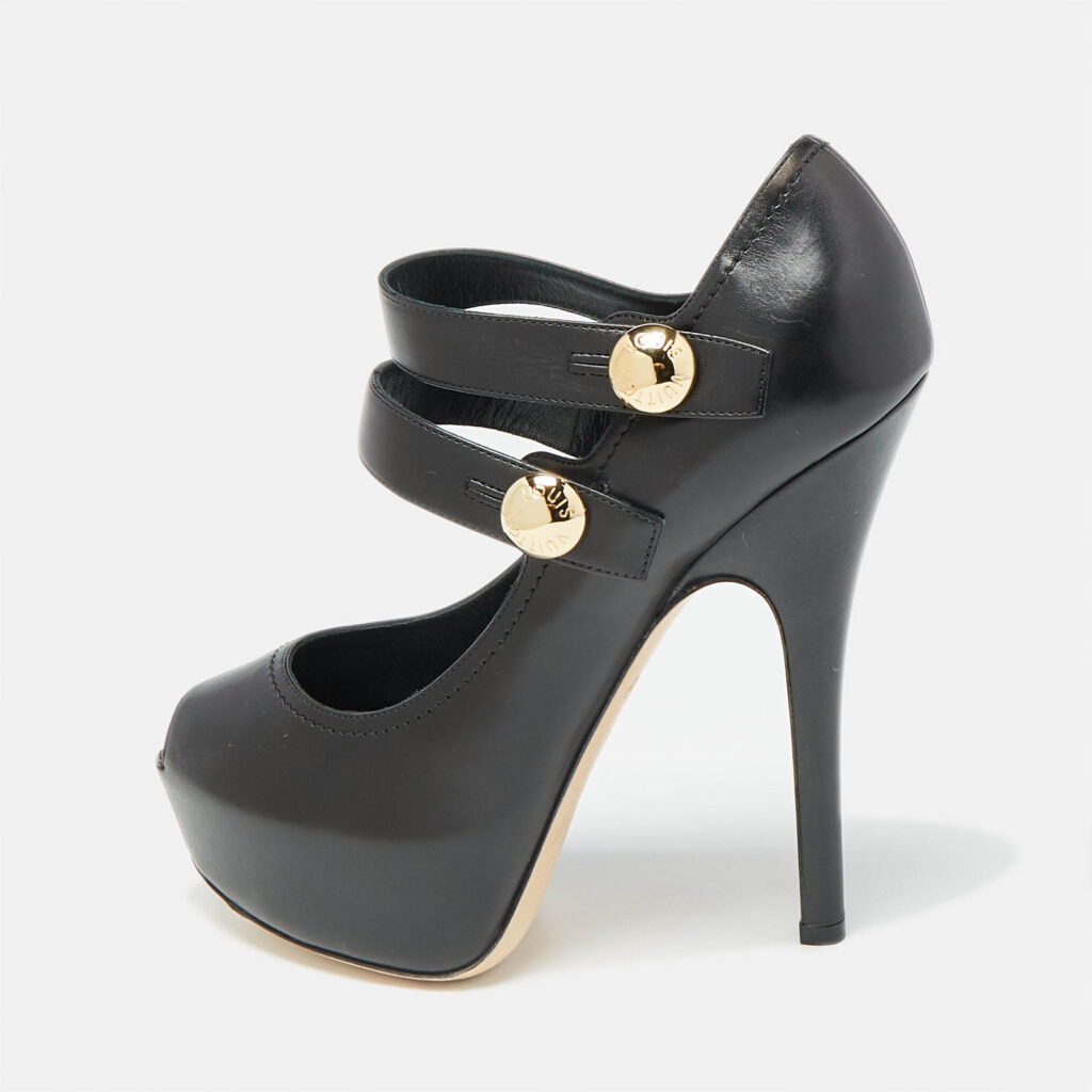 luxury-women-louis-vuitton-used-shoes-p1110127-001 Louis Vuitton Black Leather Mary Jane Pumps Size 37.5