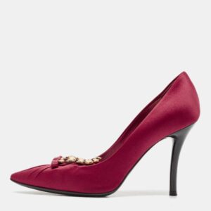Louis Vuitton Burgundy Lace and Satin Crystal Embellished Pumps Size 38