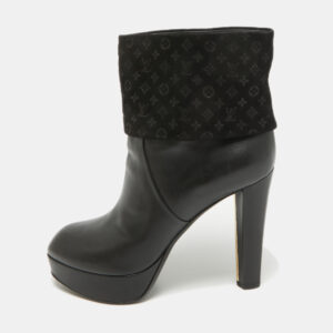 Louis Vuitton Black Monogram Suede and Leather Ankle Length Boots Size 39