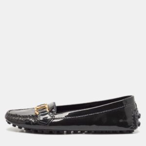 Louis Vuitton Dark Green Patent Leather Oxford Logo Slip On Loafers Size 36