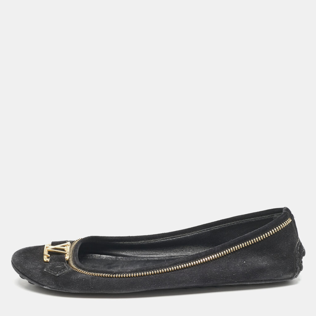 Louis Vuitton Black Suede Oxford Ballet Flats Size 39.5