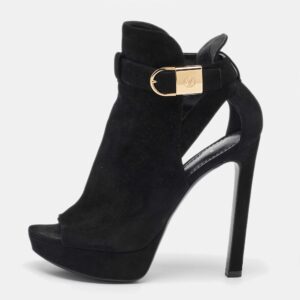 Louis Vuitton Black Suede Open Toe Platform Boots Size 37.5