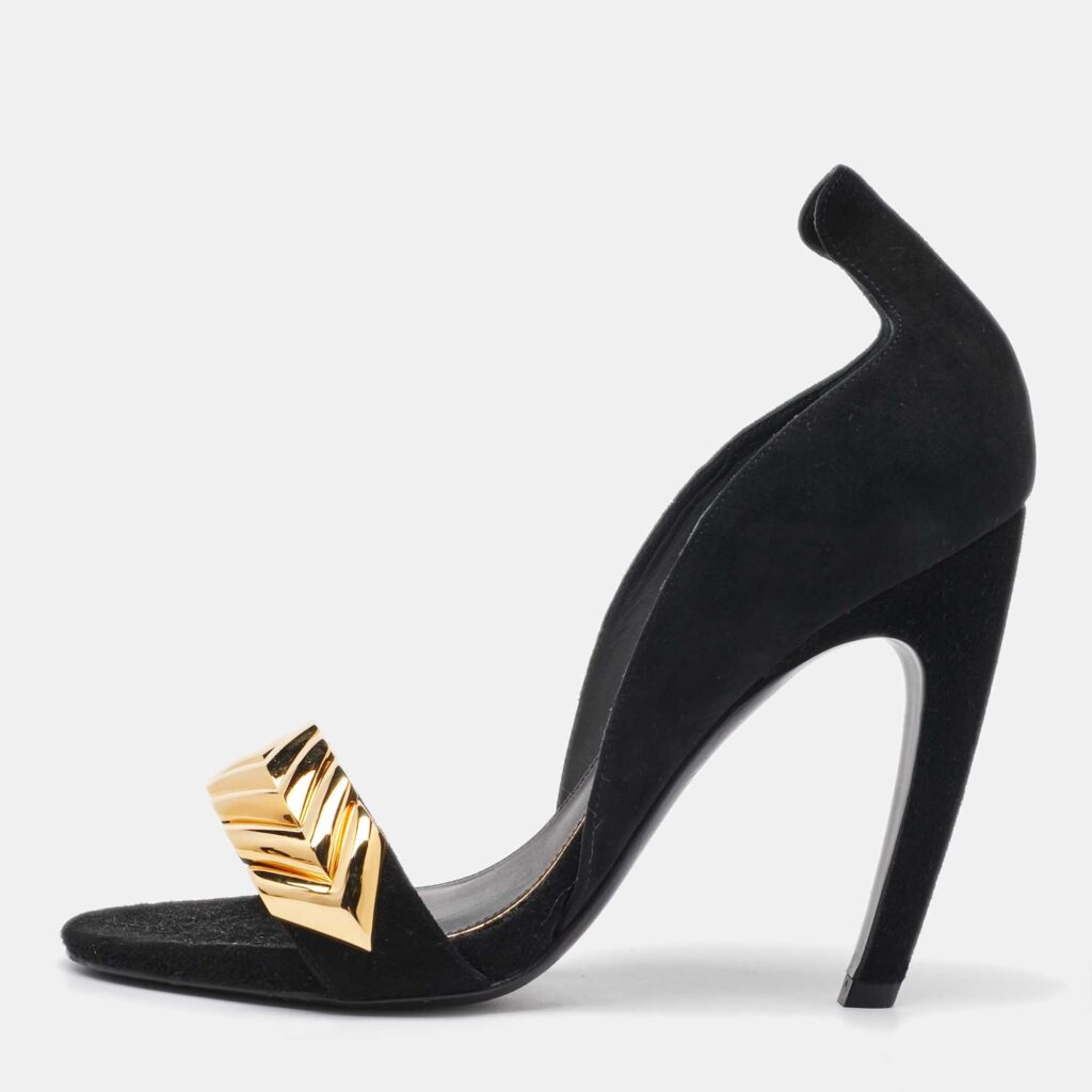 luxury-women-louis-vuitton-used-shoes-p1127197-003 Louis Vuitton Black Suede V Symphony Sandals Size 36.5