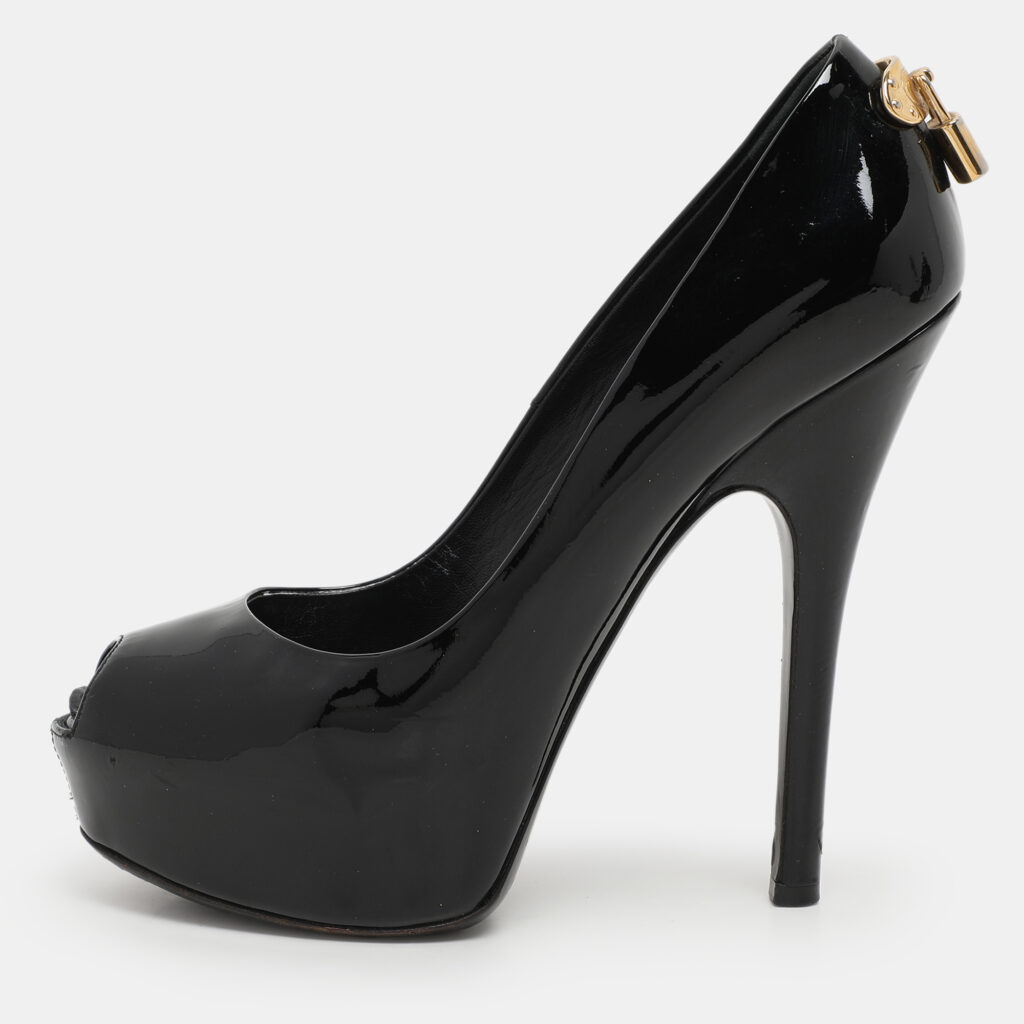 Louis Vuitton Black Patent Leather Oh Really! Platform Pumps Size 38