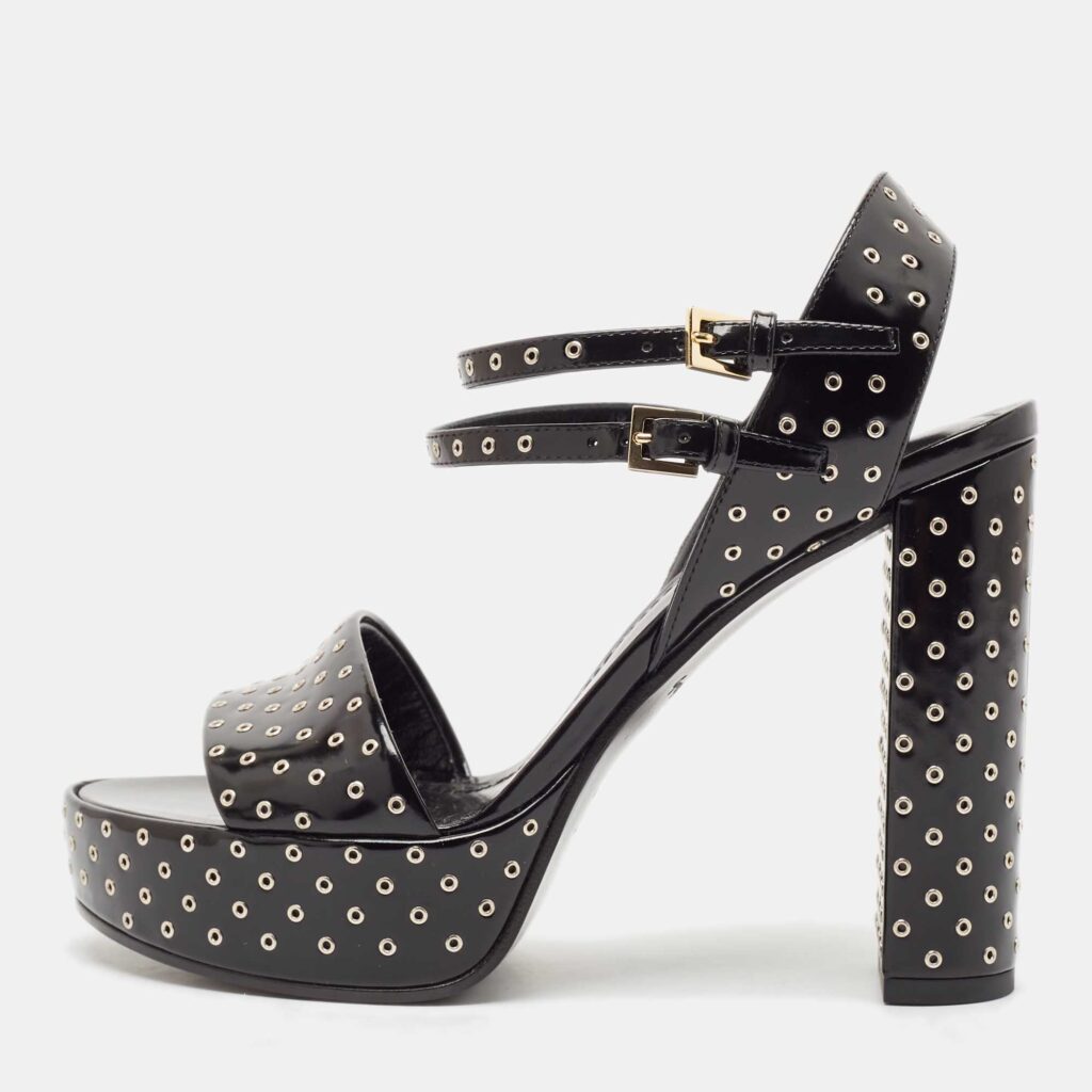 luxury-women-louis-vuitton-used-shoes-p1129553-003 Louis Vuitton Black Leather Eyelet Platfrom Sandals Size 37