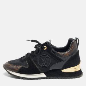Louis Vuitton Black Leather, Mesh and Monogram Canvas Run Away Sneakers Size 38