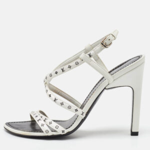 &nbsp;louis vuitton white monogram satin citizen strappy sandals size 36