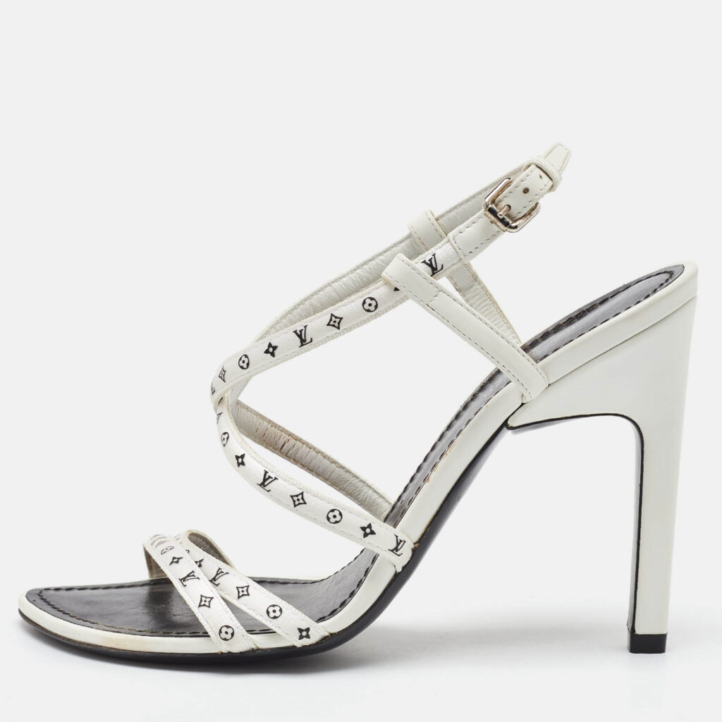 Louis Vuitton White Monogram Satin Citizen Strappy Sandals Size 36