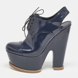 Louis Vuitton Navy Blue Patent Leather Louisiana Slingback Booties Size 40