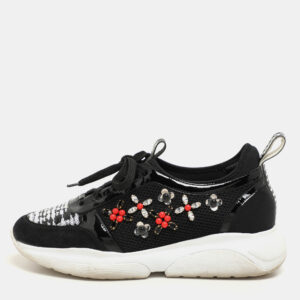 Louis Vuitton Black Patent Leather And Mesh Crystal Embellished Low Top Sneakers Size 36.5