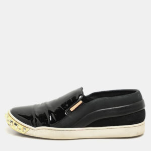 Louis Vuitton Black Suede, Patent and Leather Studded Tempo Slip-On Sneakers Size 36.5