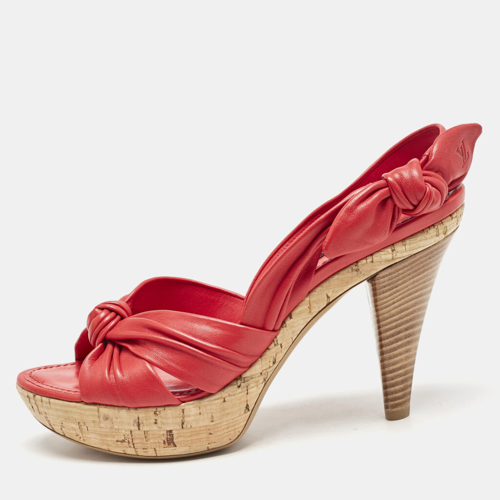 luxury-women-louis-vuitton-used-shoes-p1147410-007 Louis Vuitton Red Leather Platform Slingback Sandals Size 38.5