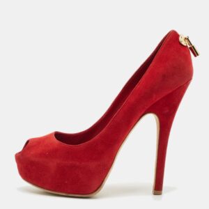 Louis Vuitton Red Suede Oh Really! Platform Peep Toe Pumps Size 38