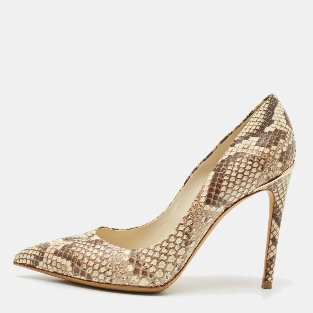 luxury-women-louis-vuitton-used-shoes-p1149292-003 Louis Vuitton Brown/Cream Python Leather Eyeline Pointed Toe Pumps Size 38