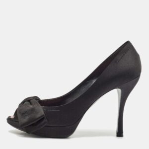 Louis Vuitton Black Satin Bow Peep Toe Pumps Size 37.5
