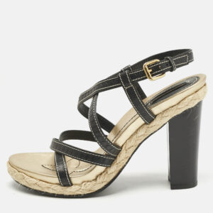 Louis Vuitton Black Monogram Leather Ankle Strap Sandals Size 38