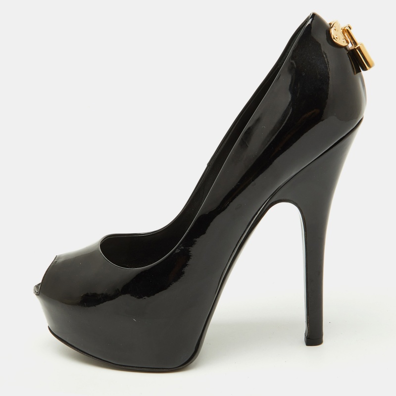 luxury-women-louis-vuitton-used-shoes-p1152679-1747377969-011 Louis Vuitton Black Patent Leather Oh Really! Platform Peep Toe Pumps Size 37.5