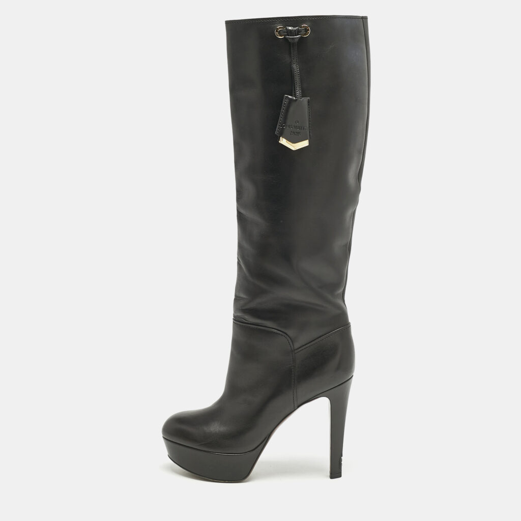 Louis Vuitton Black Leather Platform Knee Length Boots Size 38