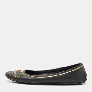Louis Vuitton Black Leather Oxford Ballet Flats Size 40