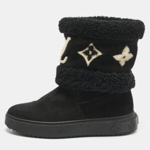 louis vuitton black shearling and suede snowdrop ankle length boots size 39