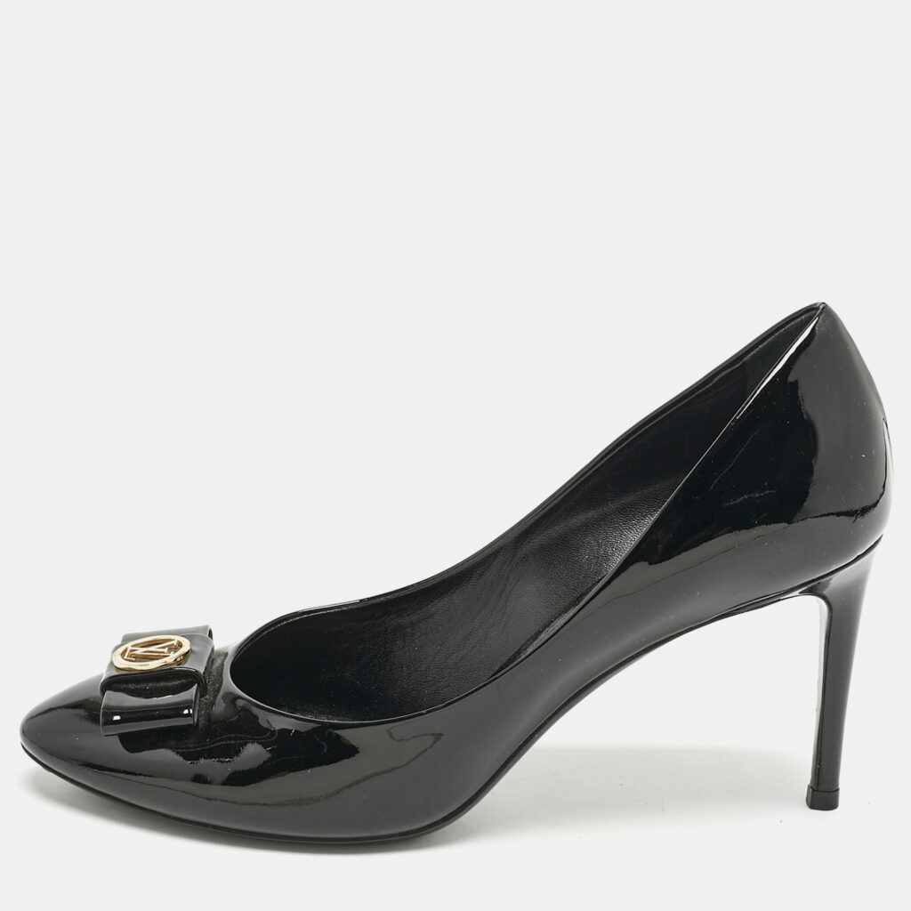luxury-women-louis-vuitton-used-shoes-p1159722-001 Louis Vuitton Black Patent Leather Bow Pumps Size 39