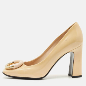 Louis Vuitton Beige Patent Leather Madeleine Block Heel Pumps Size 36